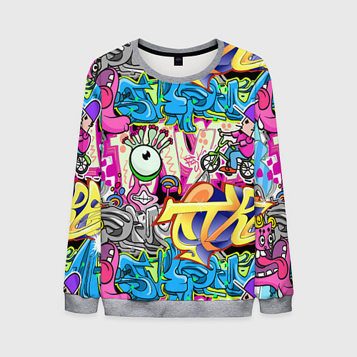 Мужской свитшот Велосипедист и глаз граффити / 3D-Меланж – фото 1