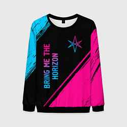 Свитшот мужской Bring Me the Horizon - neon gradient: надпись, сим, цвет: 3D-черный