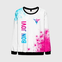 Свитшот мужской Bon Jovi neon gradient style: надпись, символ, цвет: 3D-черный