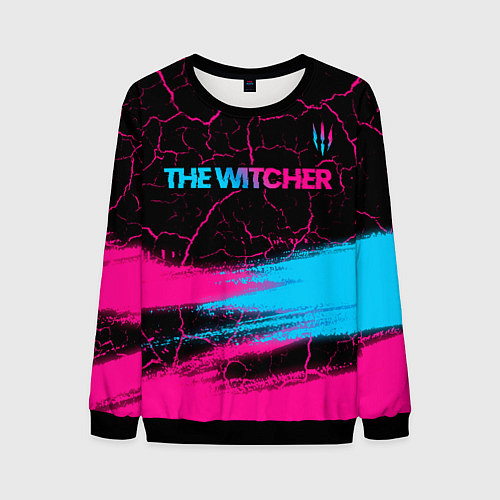 Мужской свитшот The Witcher - neon gradient: символ сверху / 3D-Черный – фото 1