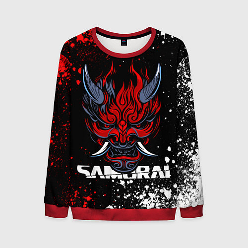 Мужской свитшот Маска Они - Киберпанк 2077 - Samurai / 3D-Красный – фото 1