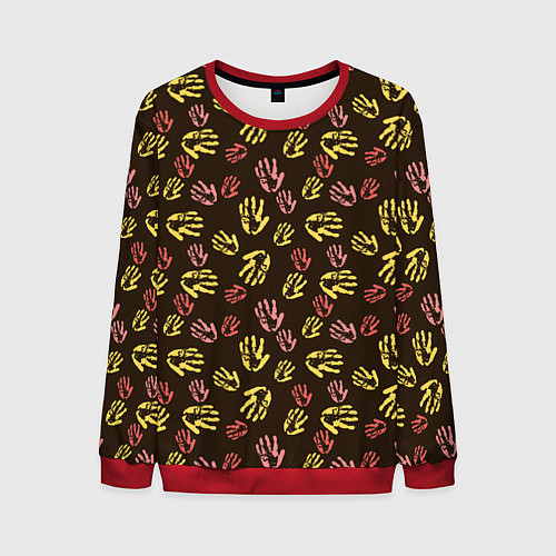 Мужской свитшот Отпечатки рук разноцветные / 3D-Красный – фото 1