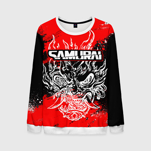Мужской свитшот Самурай - Маска Они - киберпанк / 3D-Белый – фото 1