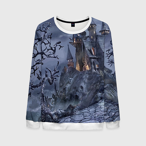 Мужской свитшот Старый заброшенный замок - Halloween / 3D-Белый – фото 1