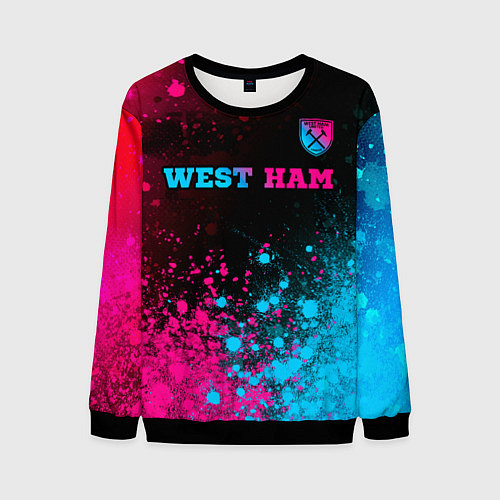 Мужской свитшот West Ham - neon gradient: символ сверху / 3D-Черный – фото 1