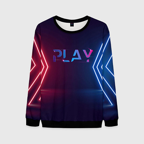 Мужской свитшот Play неоновые буквы и красно синие полосы / 3D-Черный – фото 1