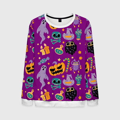 Мужской свитшот Happy Halloween - holiday pattern / 3D-Белый – фото 1