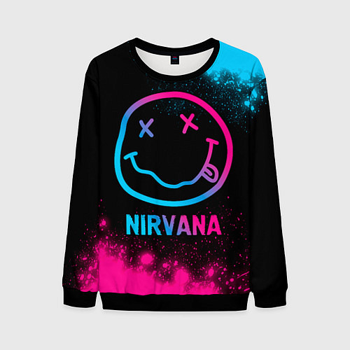 Мужской свитшот Nirvana - neon gradient / 3D-Черный – фото 1