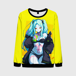 Мужской свитшот Ребекка пьет коктель - Киберпанк аниме