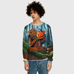 Свитшот мужской Хэллоуин - убийца и тыква, цвет: 3D-меланж — фото 2