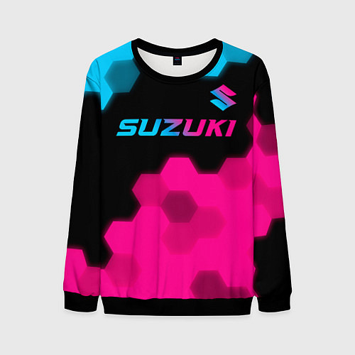 Мужской свитшот Suzuki - neon gradient: символ сверху / 3D-Черный – фото 1