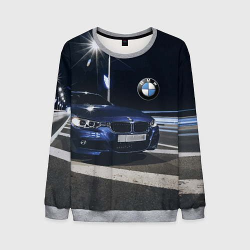 Мужской свитшот BMW на ночной трассе / 3D-Меланж – фото 1
