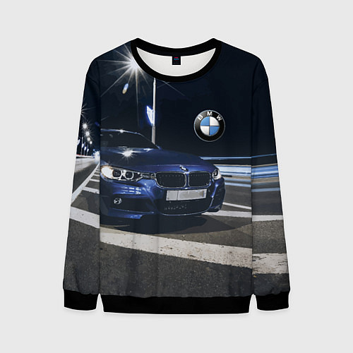 Мужской свитшот BMW на ночной трассе / 3D-Черный – фото 1