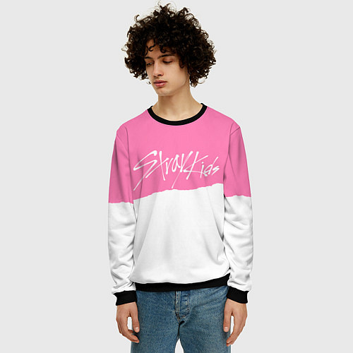 Мужской свитшот Stray Kids pink and white / 3D-Черный – фото 3