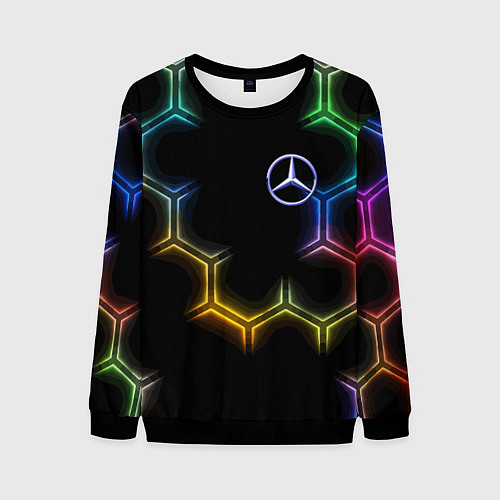 Мужской свитшот Mercedes - neon pattern / 3D-Черный – фото 1