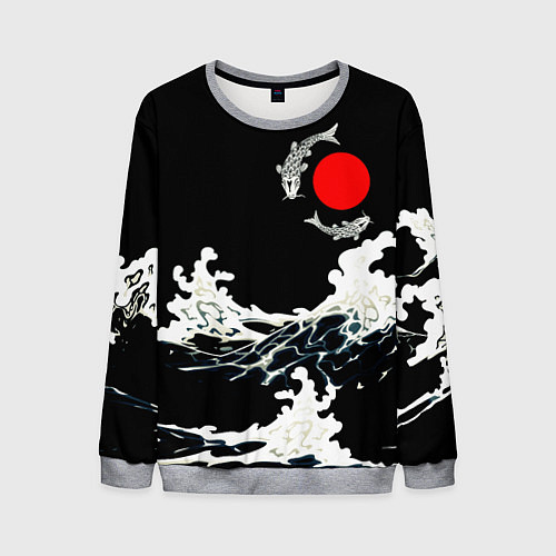 Мужской свитшот Волны и рыбки / 3D-Меланж – фото 1