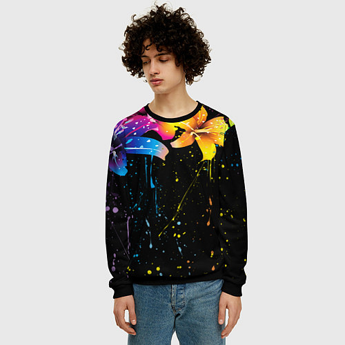 Мужской свитшот Цветные лилии / 3D-Черный – фото 3
