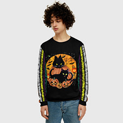 Свитшот мужской Хэллоуинские котики-кошмарики, цвет: 3D-черный — фото 2
