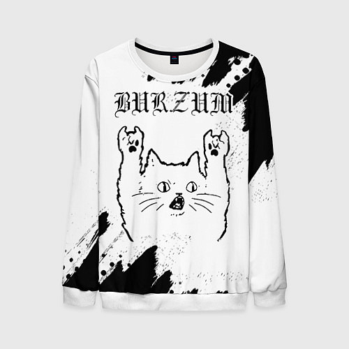Мужской свитшот Burzum рок кот на светлом фоне / 3D-Белый – фото 1