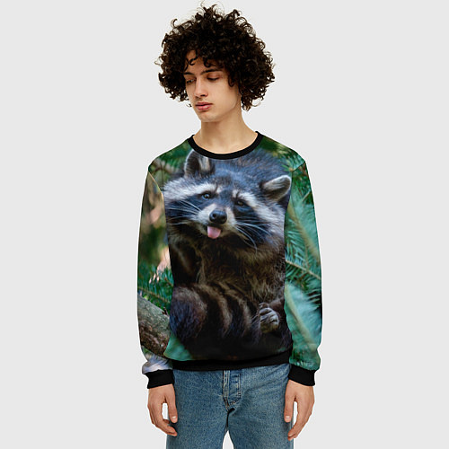 Мужской свитшот Енот с языком / 3D-Черный – фото 3