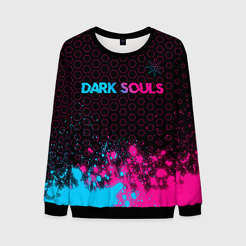 Мужской свитшот Dark Souls - neon gradient: символ сверху / 3D-Черный – фото 1