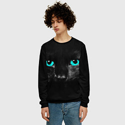 Свитшот мужской Чёрный кот с бирюзовыми глазами, цвет: 3D-черный — фото 2