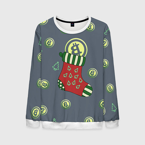 Мужской свитшот Christmas funny bitcoin / 3D-Белый – фото 1