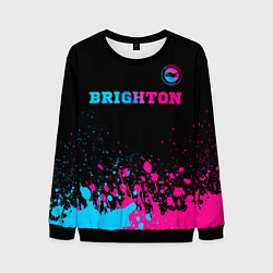 Свитшот мужской Brighton - neon gradient: символ сверху, цвет: 3D-черный