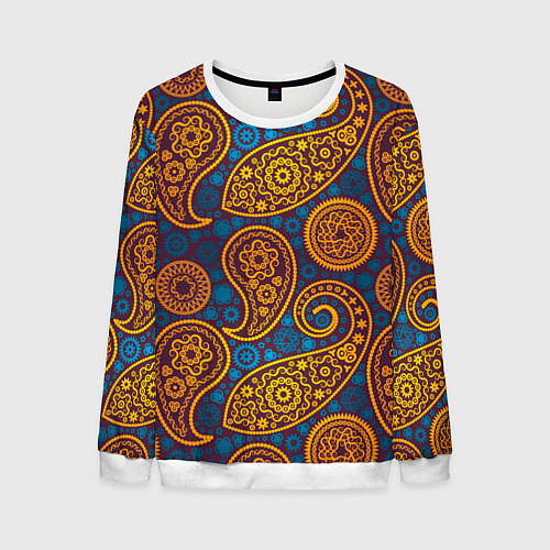 Мужской свитшот Узор Пейсли - индийский орнамент / 3D-Белый – фото 1