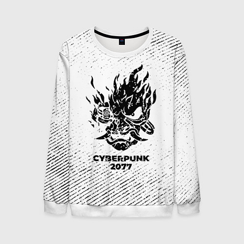 Мужской свитшот Cyberpunk 2077 с потертостями на светлом фоне / 3D-Белый – фото 1