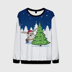 Свитшот мужской Злой кролик и ёлка - 2023, цвет: 3D-черный
