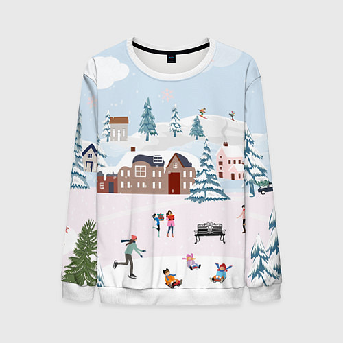 Мужской свитшот Новый год - каникулы / 3D-Белый – фото 1