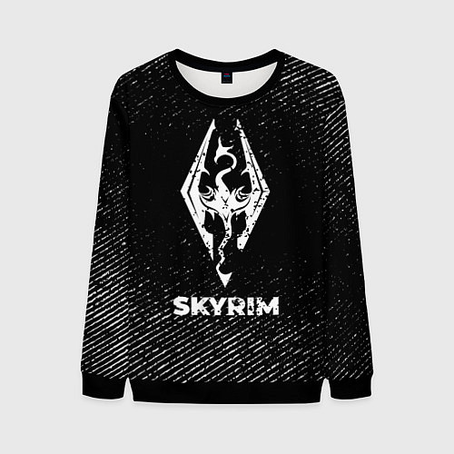 Мужской свитшот Skyrim с потертостями на темном фоне / 3D-Черный – фото 1