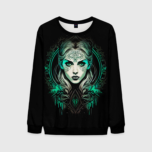 Мужской свитшот Готическая ведьма на чёрном фоне / 3D-Черный – фото 1