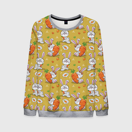 Мужской свитшот Милый кролик с морковкой / 3D-Меланж – фото 1
