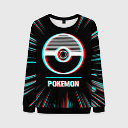 Мужской свитшот Символ Pokemon в стиле glitch на темном фоне