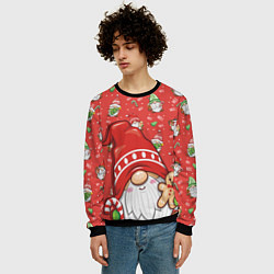 Свитшот мужской Новогодний гном с пряником, цвет: 3D-черный — фото 2