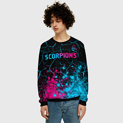 Свитшот мужской Scorpions - neon gradient: символ сверху, цвет: 3D-черный — фото 2