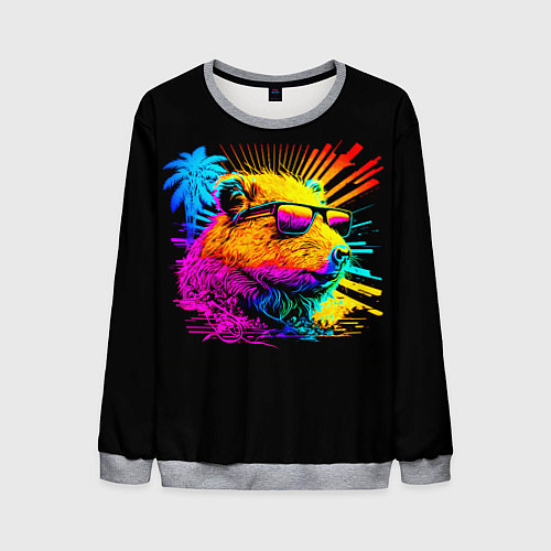 Мужской свитшот Капибара в тёмных очках - поп арт / 3D-Меланж – фото 1