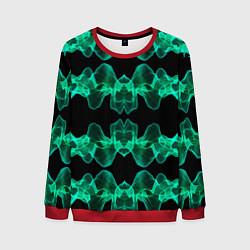 Свитшот мужской Зелёные абстрактные полосы фракталов, цвет: 3D-красный