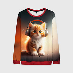 Свитшот мужской Милый рыжий котёнок в наушниках, цвет: 3D-красный