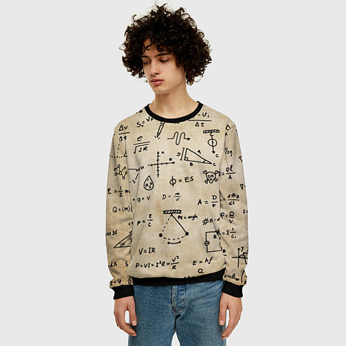 Мужской свитшот Научные формулы на старой бумаге / 3D-Черный – фото 3