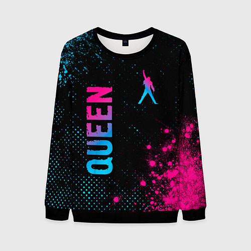 Мужской свитшот Queen - neon gradient: надпись, символ / 3D-Черный – фото 1