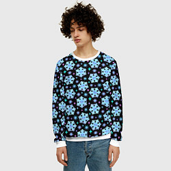 Свитшот мужской Яркие зимние снежинки с цветными звездами, цвет: 3D-белый — фото 2