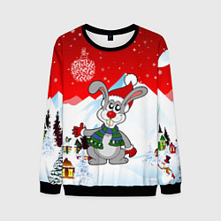 Свитшот мужской Новый год - зайчик, цвет: 3D-черный