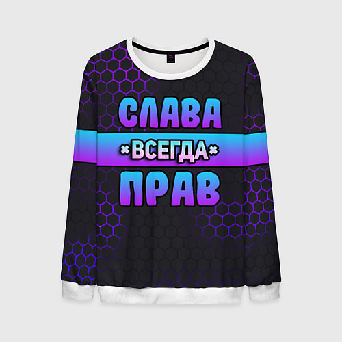 Мужской свитшот Слава всегда прав - неоновые соты / 3D-Белый – фото 1