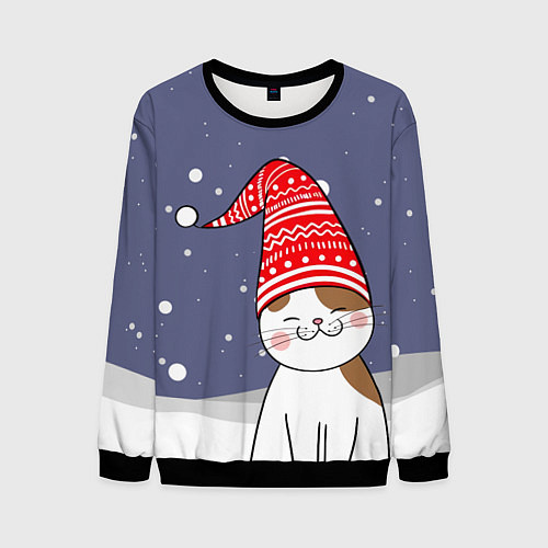 Мужской свитшот Котик в шапке / 3D-Черный – фото 1