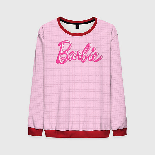 Мужской свитшот Барби - логотип на клетчатом фоне / 3D-Красный – фото 1