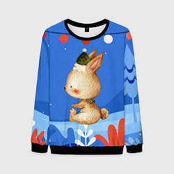 Свитшот мужской Зайка в шапке - новый год, цвет: 3D-черный