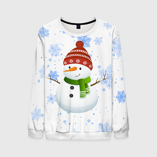 Мужской свитшот Снеговик со снежинками / 3D-Белый – фото 1
